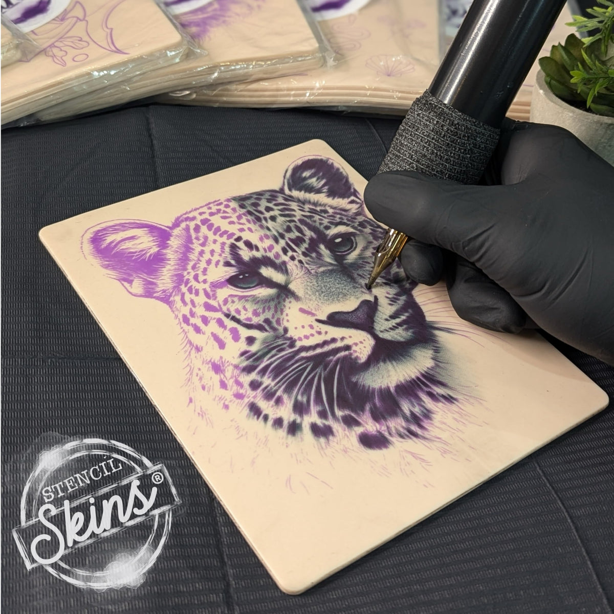 Stencil Skins Pre-Printed Tattoo Practice Skins - 5 Pack | Pre-Printed Designs | Big Cat Set | Premium 3mm Thick | Fake Skin