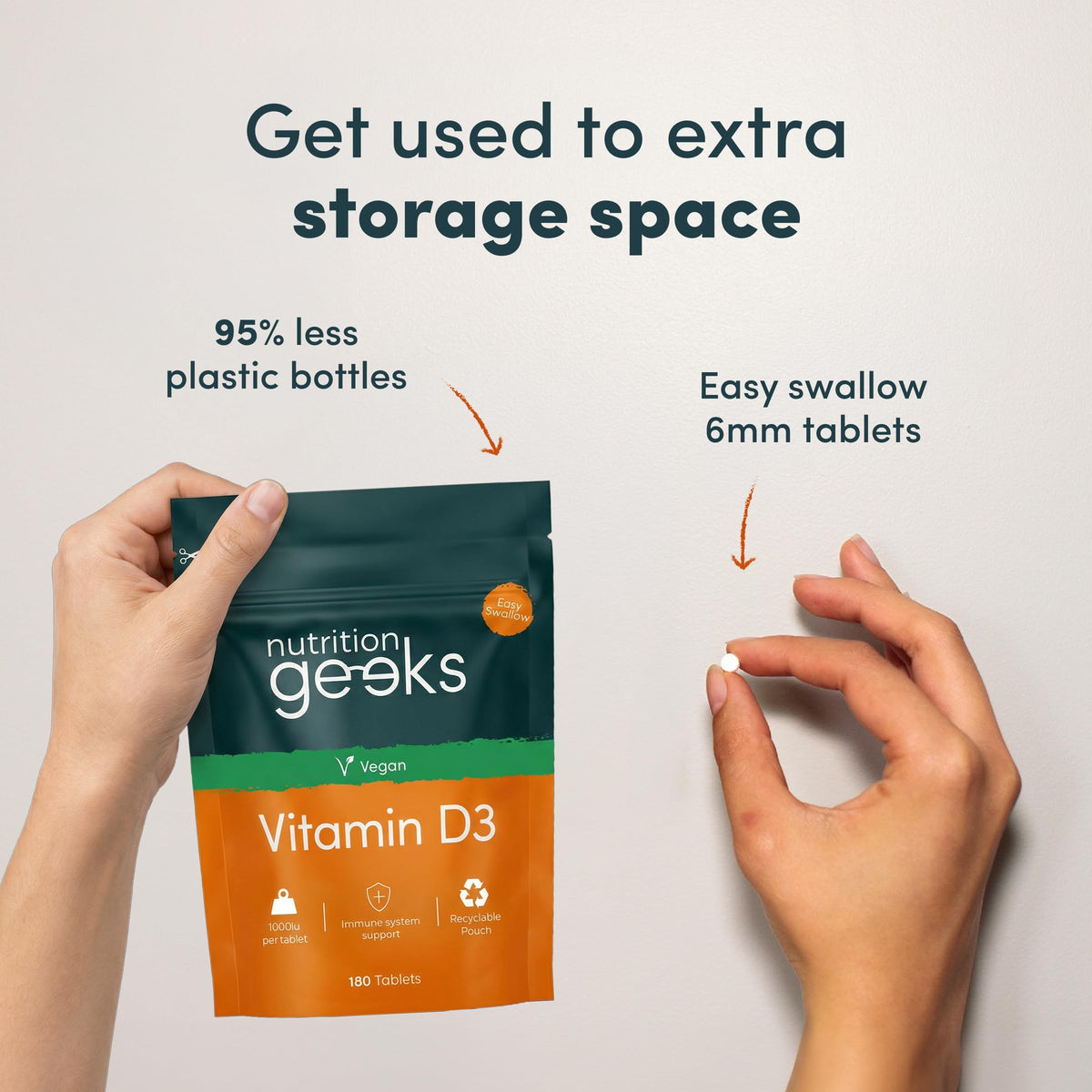 Nutrition Geeks Vegan Vitamin D 1000iu Tablets - 180 Easy-Swallow Plant-Based Algae Vitamin D Tablets, 6 Month Supply - VIT D3 High Strength Immune Support - Highest Grade Certified UK Made Vegan Vitamin D3 1000iu