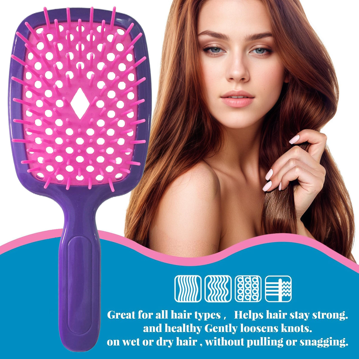 Maxmana Secret Detangler Hair brush,Detangling Brush, Massage Curl Comb for for Women, Men,Girls and Kids for Natural Curly Wet Dry Thick Straight Long Hair (Purple Red)
