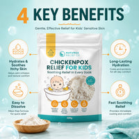 Natures Relief Co Chickenpox Relief Treatment | Colloidal Oatmeal & Calamine | Oatmeal Bath Soak for Chicken Pox Relief Kids - Colloidal Oats Bath for Itchy Skin| Made in UK | 300g