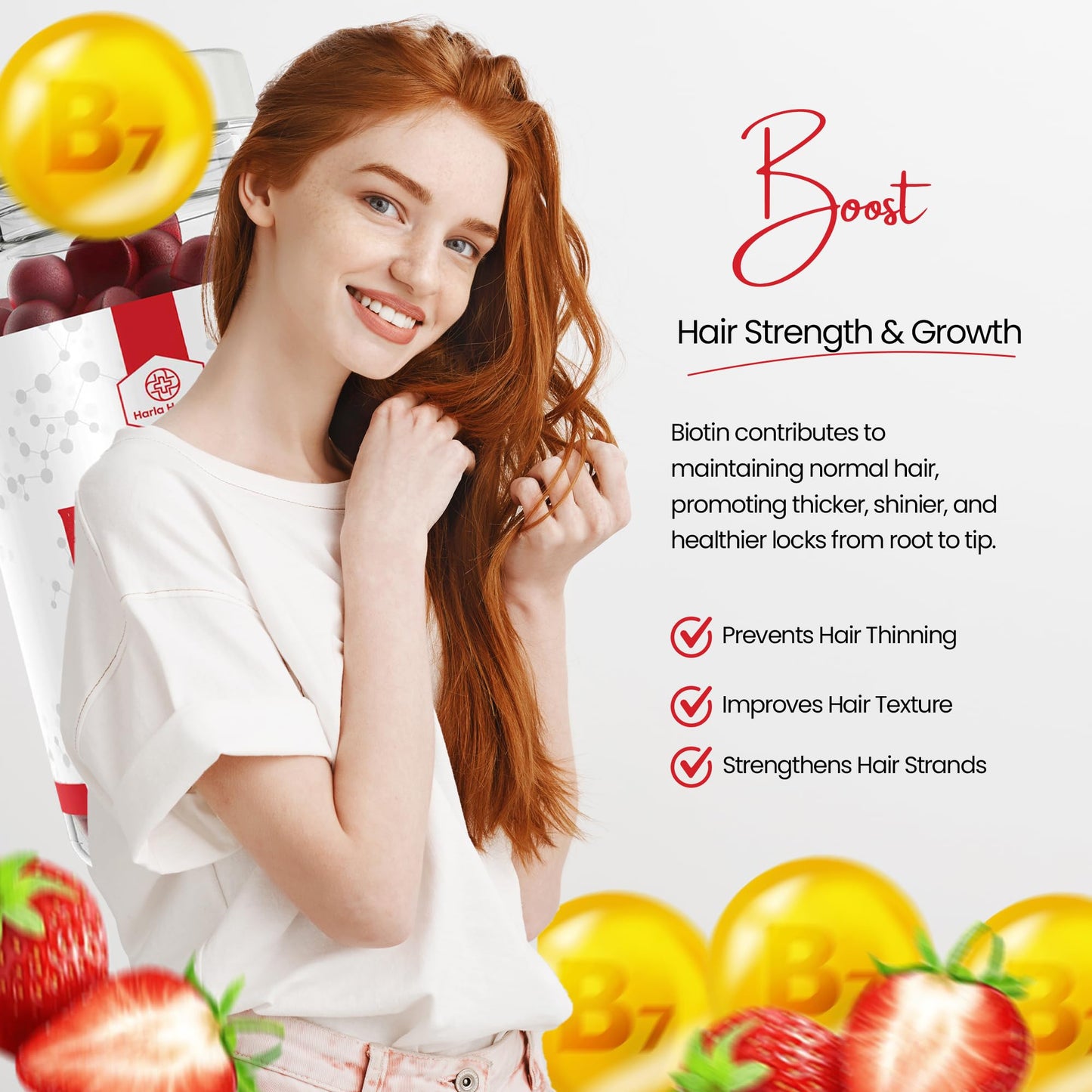 Biotin 5000ug - Hair, Skin & Nail Growth Support -150 Natural Strawberry Flavour Gummies - 5 Months Supply - Suitable for Vegetarians & Vegans - Harla Health - Made in The UK - GMP Codes of Practice