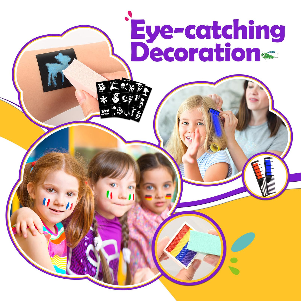 Grriopi Face Painting Kit for Children, 28 Colors Face Body Paints with 3 Brushes 30 Stencils Girls Toys Age 4-9 Carnival Halloween Gifts for Girl 5 6 7 8 9 Year Old Xmas Washable Non Toxic Kids Makeup Set