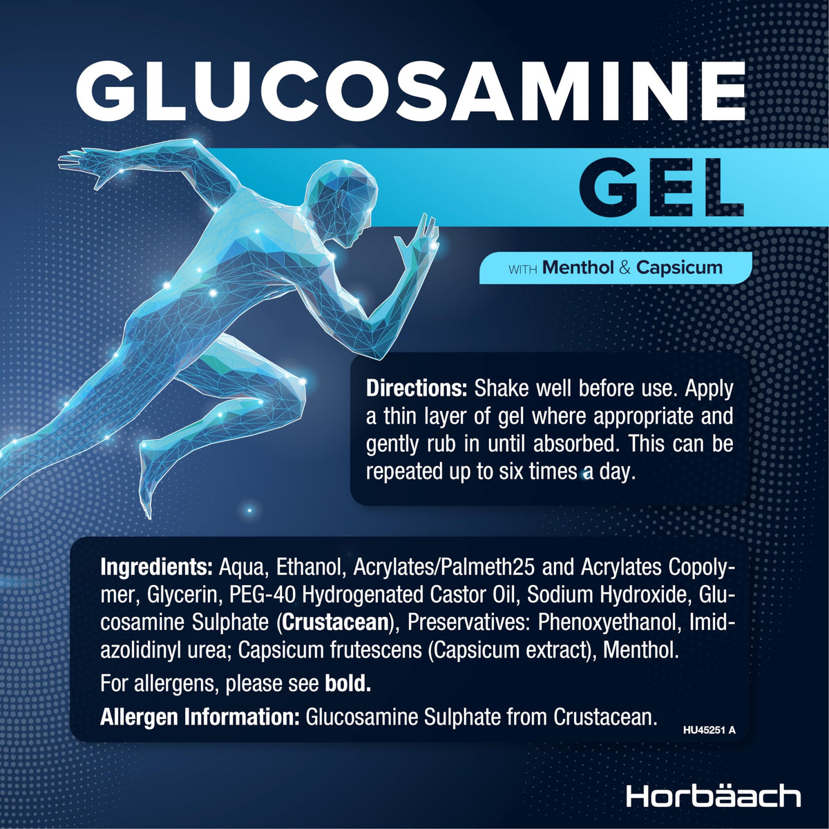 Horbäach Glucosamine Gel | 150 ml | with Menthol and Capsicum | Cooling Effect | Highly Absorbable, Non-Sticky and Non-Greasy Gel | By Horbaach