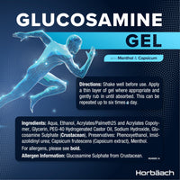 Horbäach Glucosamine Gel | 150 ml | with Menthol and Capsicum | Cooling Effect | Highly Absorbable, Non-Sticky and Non-Greasy Gel | By Horbaach