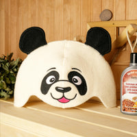 SAUNA GURU Panda Hat, 100% Organic Wool Felt Sauna Cap, Banya Hat Sauna Hair Protector, Sauna Accessories Embroidered Hat, Russian Sauna Hat, Sauna Gifts for Men and Women, Sauna Room Accessory