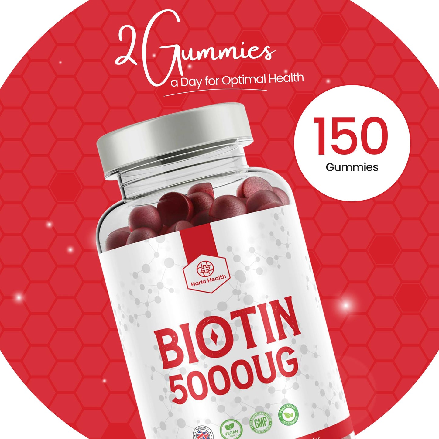 Biotin 5000ug - Hair, Skin & Nail Growth Support -150 Natural Strawberry Flavour Gummies - 5 Months Supply - Suitable for Vegetarians & Vegans - Harla Health - Made in The UK - GMP Codes of Practice