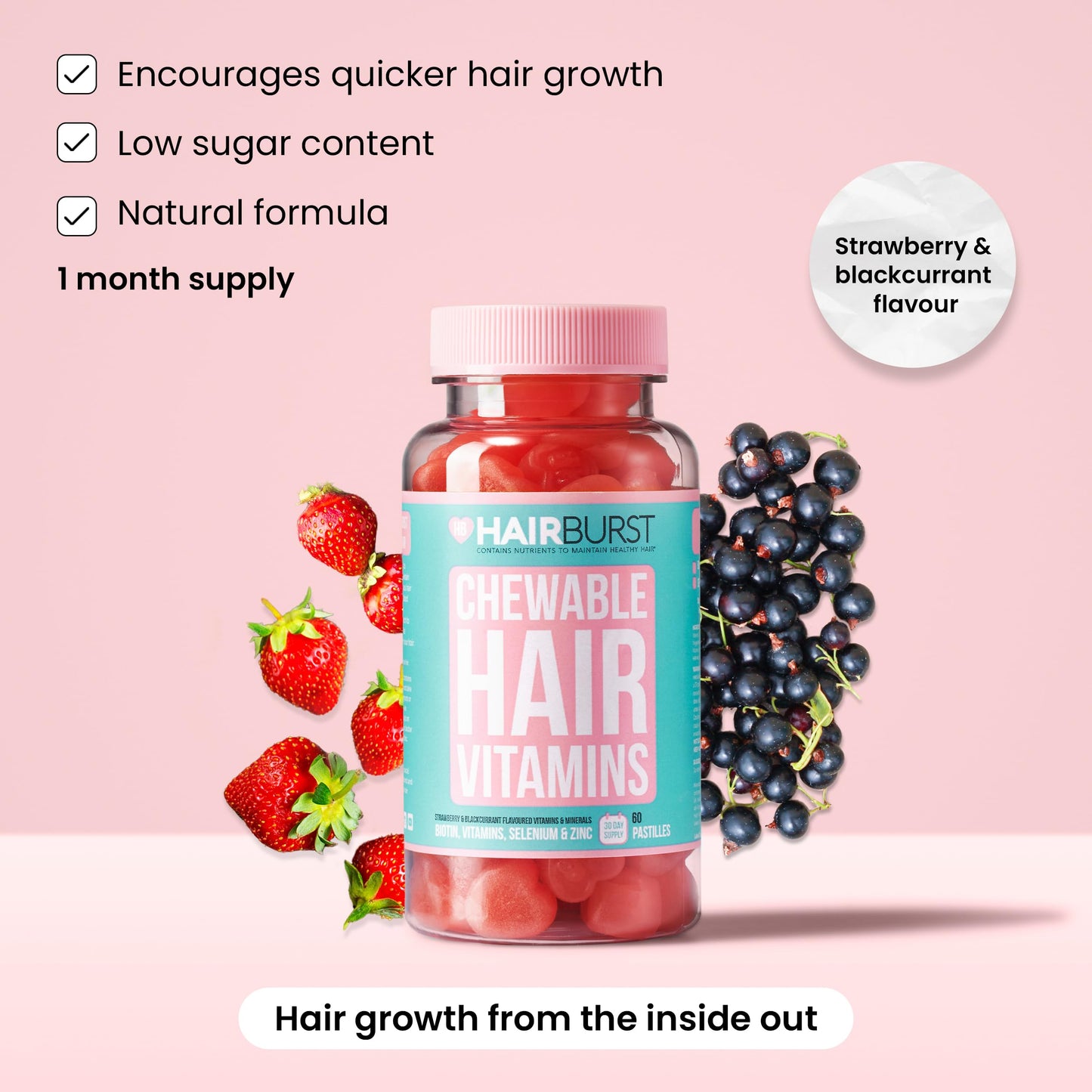 HAIR BURST Biotin Gummies for Hair Growth - Hair, Skin & Nails Vitamin Supplement, Reduces Breakage, Promotes Healthier Thicker Hair - Daily Chewable Vitamins - 1 Month