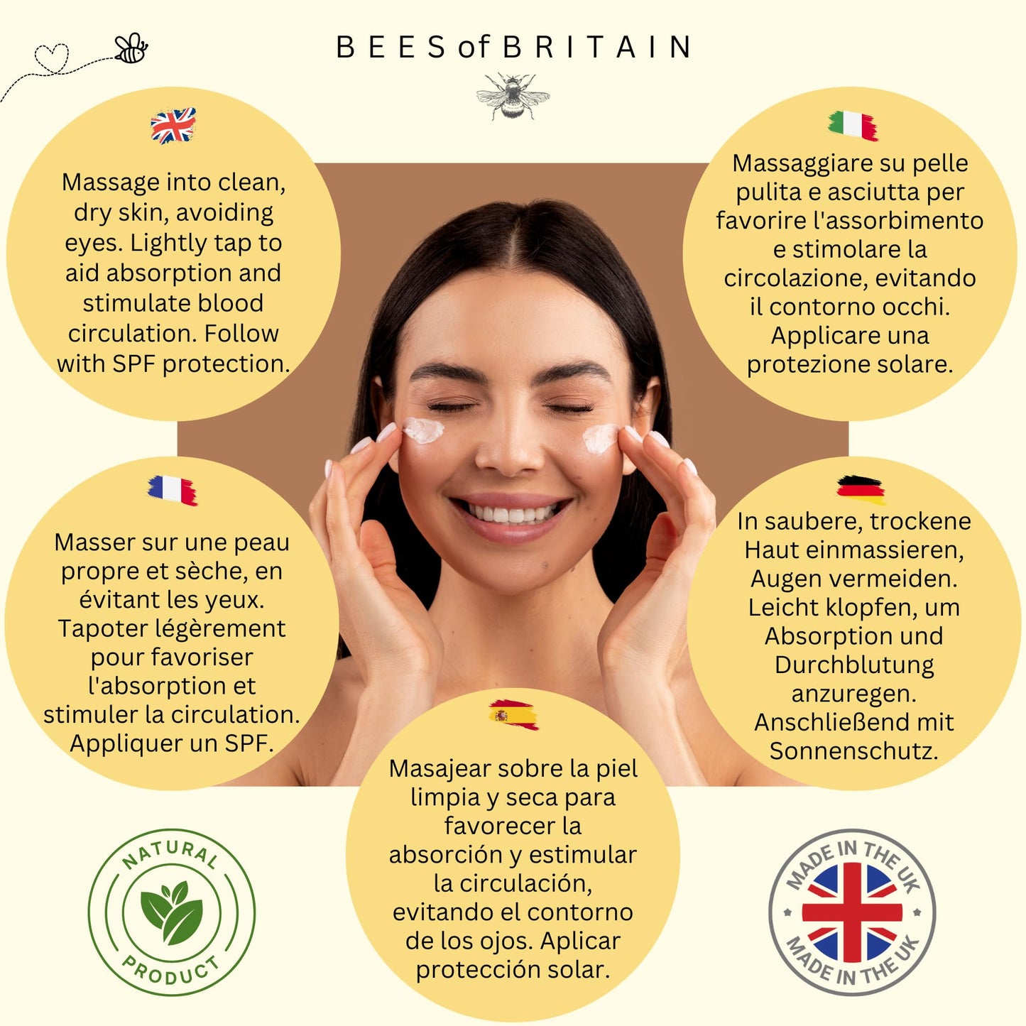 BEES of BRITAIN - 99% Natural Rich Day Cream - Honey, Lavender. Soothe, Nourish, Hydrate Dry Skin. pH 5.5, Sensitive Skin. We Donate 5% of our Profit to Save Bees + Pollinators.100g