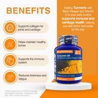 Zipvit Curcumin Tablets, 95% Active Curcuminoids with Black Pepper & Vitamin C, 90 Vegan Tablets, 3 Months Supply, Turmeric Supplement