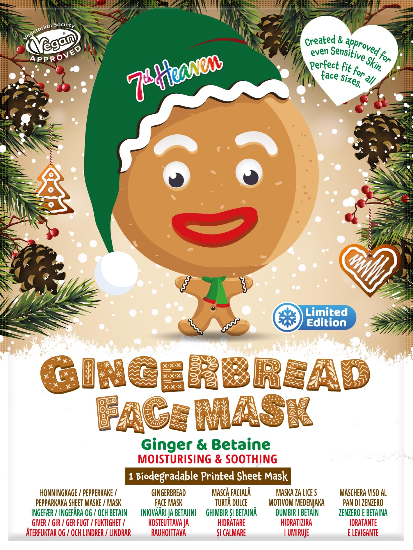 7th Heaven Winter Wonderland Gingerbread Face Mask, Hydrating Face Mask for Sensitive Skin, For Children Age 8+, Cruelty Free Sheet Masks - Genuine 7th Heaven Face Masks Skincare