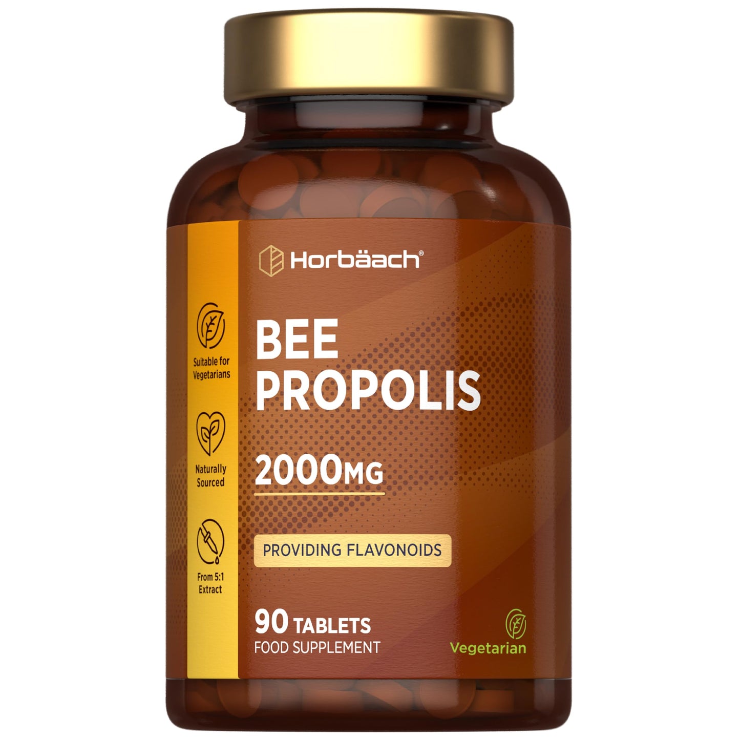 Horbäach Bee Propolis Extract 2000mg | Flavonoids Propolis Supplement | High Strength 5:1 Extract | 90 Vegetarian Tablets (Not Capsules) | by Horbaach