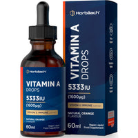 Horbäach Vitamin A Drops 5333IU | 60 mL | High Strength Vitamin A as Retinol Palmitate | Vegan Liquid Oral Supplement for Adults | Orange Flavour | By Horbaach