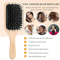 Hair Brush Set, Sosoon Boar Bristle Paddle Hairbrush for Women Men Kids Reducing Frizzy, No More Tangle, Small Travel Brush Tail Comb & Giftbox Included