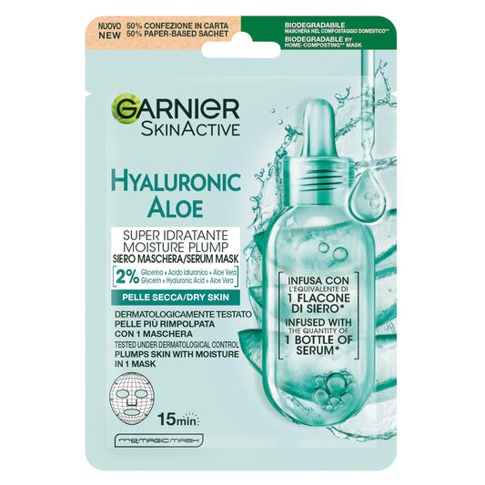 Garnier Skin Active Hydra Bomb Cloth Mask, Super Moisturising and Revitalising Formula for All Leather Types with Hyaluronic Acid and Organic Aloe Vera, 28g