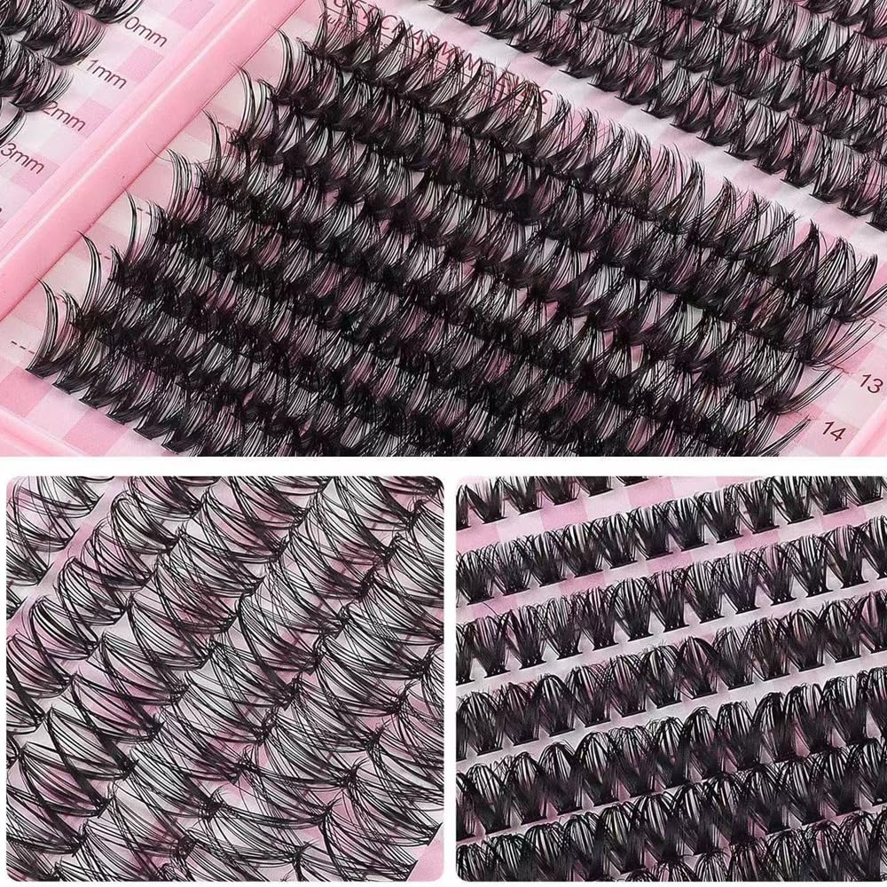 Yomice Lash Clusters Fluffy Individual Eyelashes 60D+80D+100D DIY Lash Extensions Thick Cluster Lashes 8-16mm Natural Eyelash Clusters Russian D Curl Volume Eyelash Extensions at Home(60D+80D+100D)