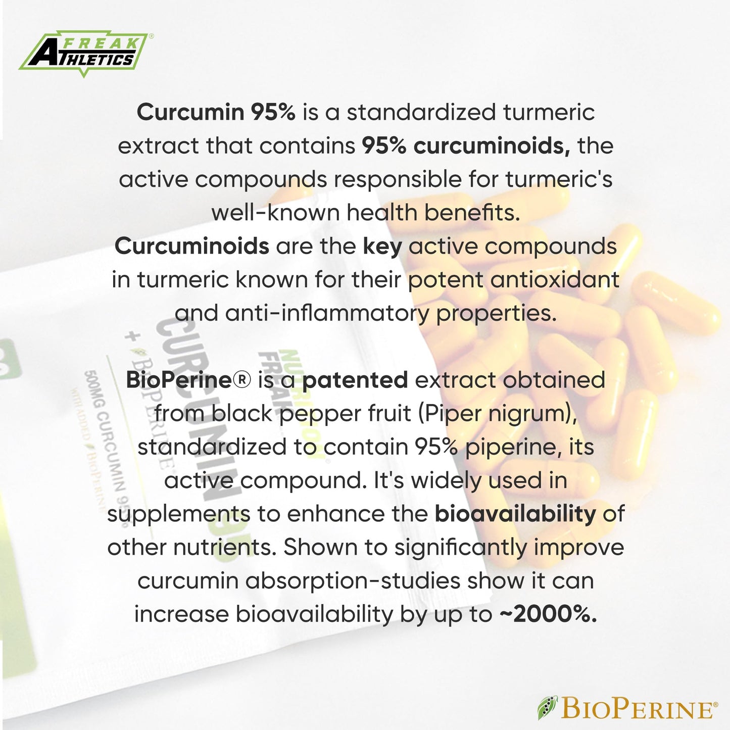 Freak Athletics Curcumin 95 + Bioperine® 60 Turmeric Curcumin Capsules High Strength with Black Pepper - Curcumin 95% & Black Pepper - Turmeric Curcumin UK Made…