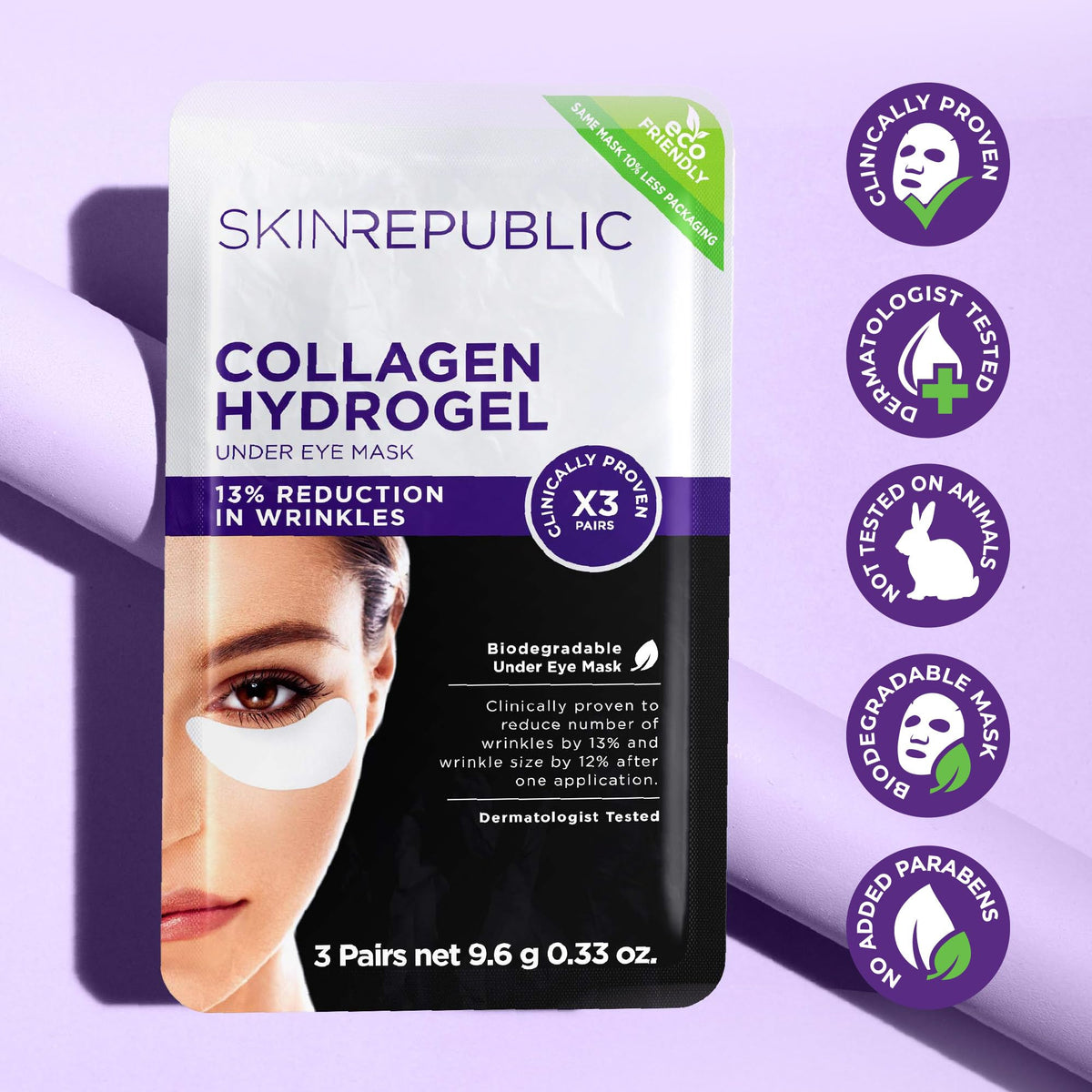 Skin Republic Collagen Eye Patches for Younger Looking Eyes | Helps with Fine Lines and Wrinkles | Reduces Dark Circles & Undereye Bags | Made in Korea (Pack of 3)
