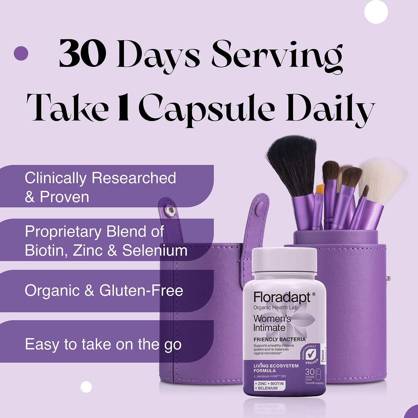 Floradapt Women's Intimate Probiotics for Yeast Infection | Vegan & Certified Organic Candida Support Women Capsules | Thrush Treatment & Vaginal Health for Ladies | (30 Days Serving)