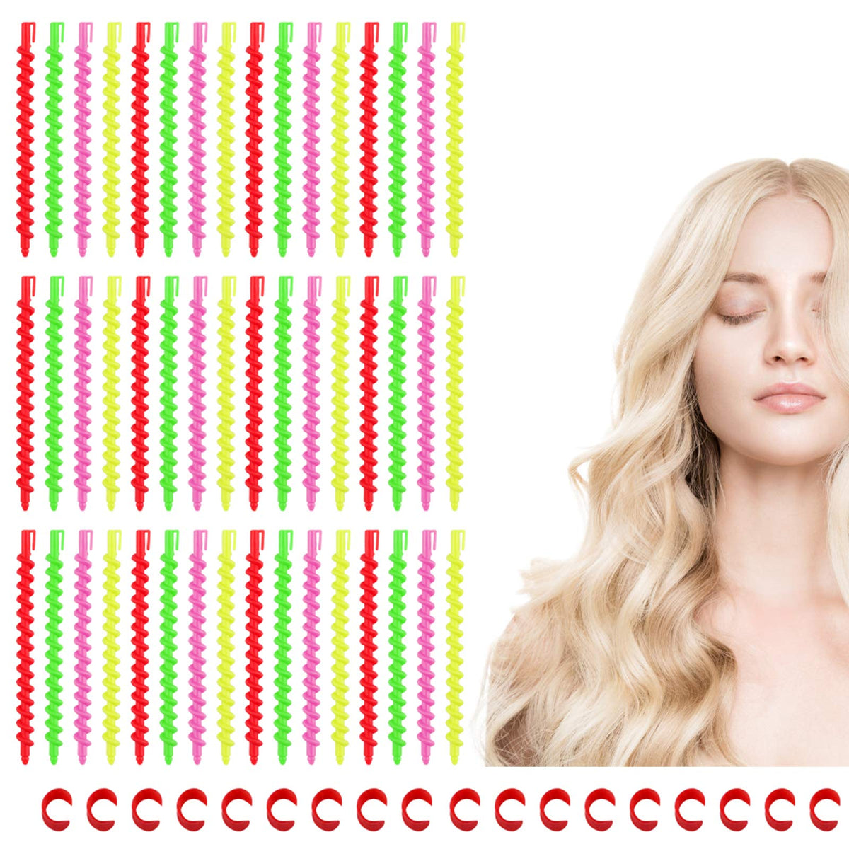 Ledoo 60Pcs Plastic Spiral Rollers Spiral Curlers Spiral Hair Rods Multicolored for Women Girls
