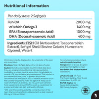 Nutravita Highest Strength Omega 3 Fish Oil 2000mg - Providing 1000mg EPA & 400mg DHA per Serving - Sustainably Sourced & Contaminant Free - Made in The UK