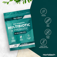 Horbäach Probiotics & Prebiotics 44 Billion CFU | Bio Cultures Complex Multi-Strain Formula with Inulin | 60 Vegan Capsules | by Horbaach