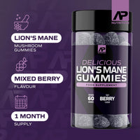 AP Nutrition Lions Mane Gummies - 1000mg Lions Mane Mushroom Gummies - Delicious Mixed Berry Flavour Mushroom Supplement (60 Vegan Gummies)