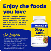 Enzymedica Digest Gold, High Potency Digestive Enzymes with ATPro, Supports Digestion of Fats, Protein, Carbs and Fibre, Helps with Occasional Bloating, 90 Vegan Capsules, Gluten Free, Non-GMO