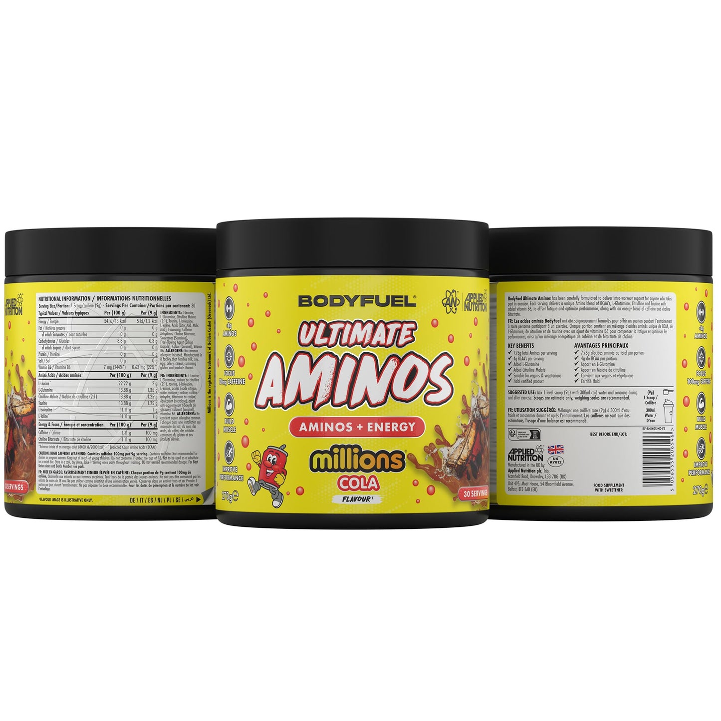 Applied Nutrition BodyFuel Amino's - Amino Acids Supplement, EAA Essential Amino Acids Powder, Muscle Fuel & Recovery (270g - 30 Servings) (Millions Cola)