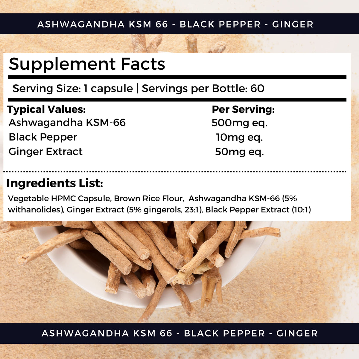 nutripact Nutripact Ashwagandha KSM 66 Capsules 3-in-1 Complex – with Black Pepper (Piperine) & Ginger Extract – 5% Withanolides – High Strength Ashwaganda Supplement - 60 Vegan Capsules (not Tablets) – UK