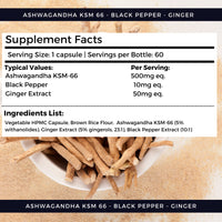 nutripact Nutripact Ashwagandha KSM 66 Capsules 3-in-1 Complex – with Black Pepper (Piperine) & Ginger Extract – 5% Withanolides – High Strength Ashwaganda Supplement - 60 Vegan Capsules (not Tablets) – UK