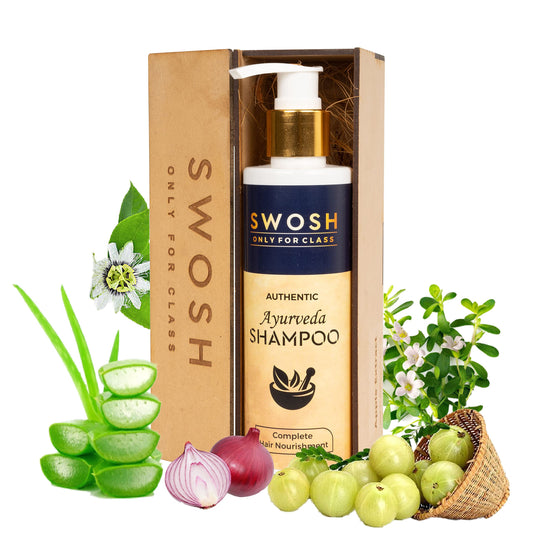 SWOSH Ayurvedic Shampoo for Hair Fall Control and Hair Growth Made With Goodness Of Amla, Onion, Brami, Alove vera, Bhringraj Extract with 15 Ayurvedic Herbs| All Hair Types |200 ml (Pack of 1)
