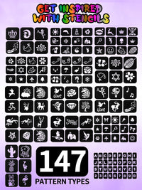 EBANKU 10PCS Temporary Tattoo Pens, Body Tattoo Markers for Skin Dual Tip Tattoo Pen for Thick and Thin Lines With 14 Tattoo Stencils and 10 Dinosaur Stickers for Kids