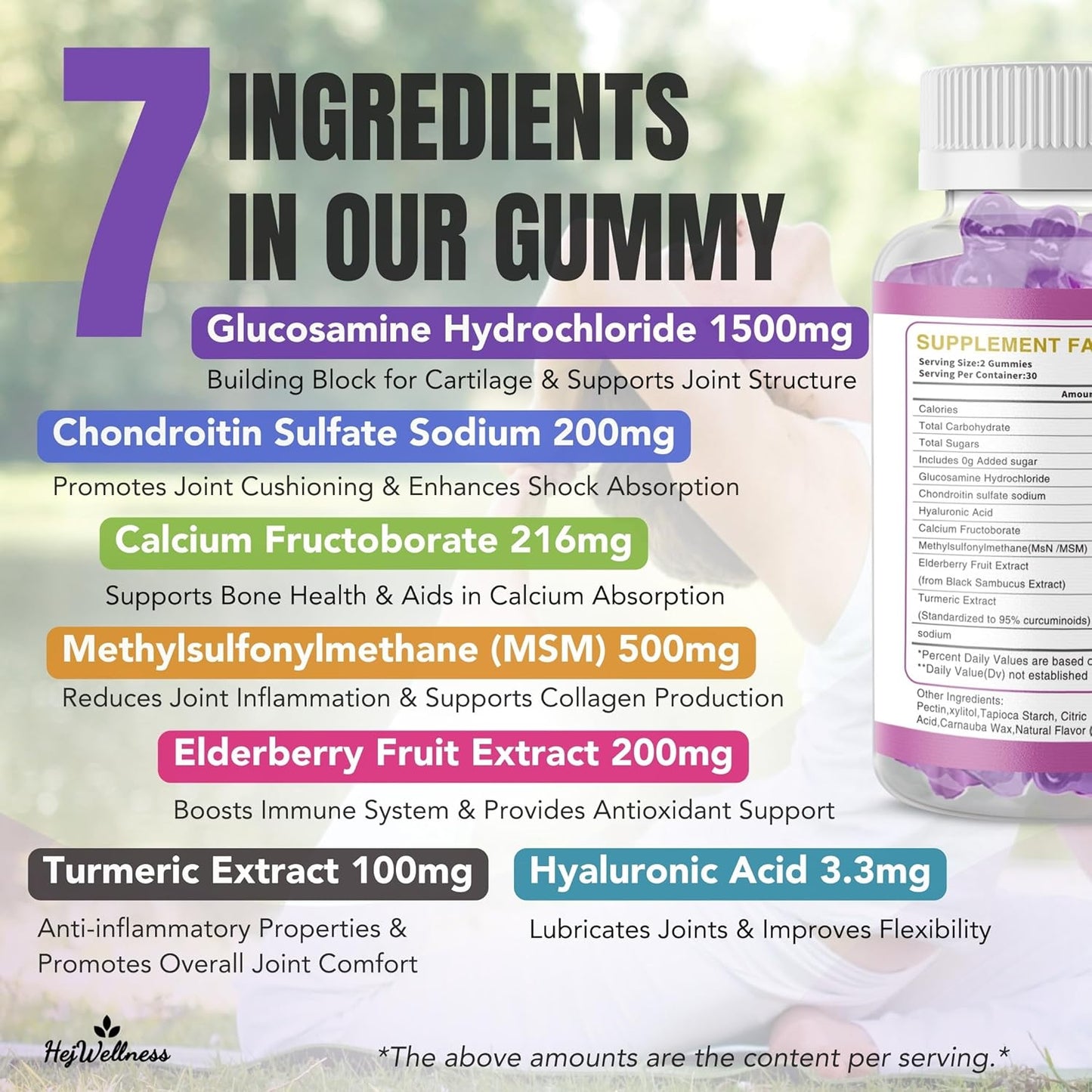 Glucosamine Chondroitin Gummies with MSM & Elderberry - Vitamin E for Joint Flexibility & Comfort - Raspberry Flavor - 60 Gummies