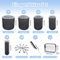 BELICOO 60 PCS Hair Rollers with Clips, 5 Sizes(60/48/36/25/15mm) Hair Curlers Rollers with 28 Metal Clips, Perfect for Long Medium Short Thick Hair (Black)