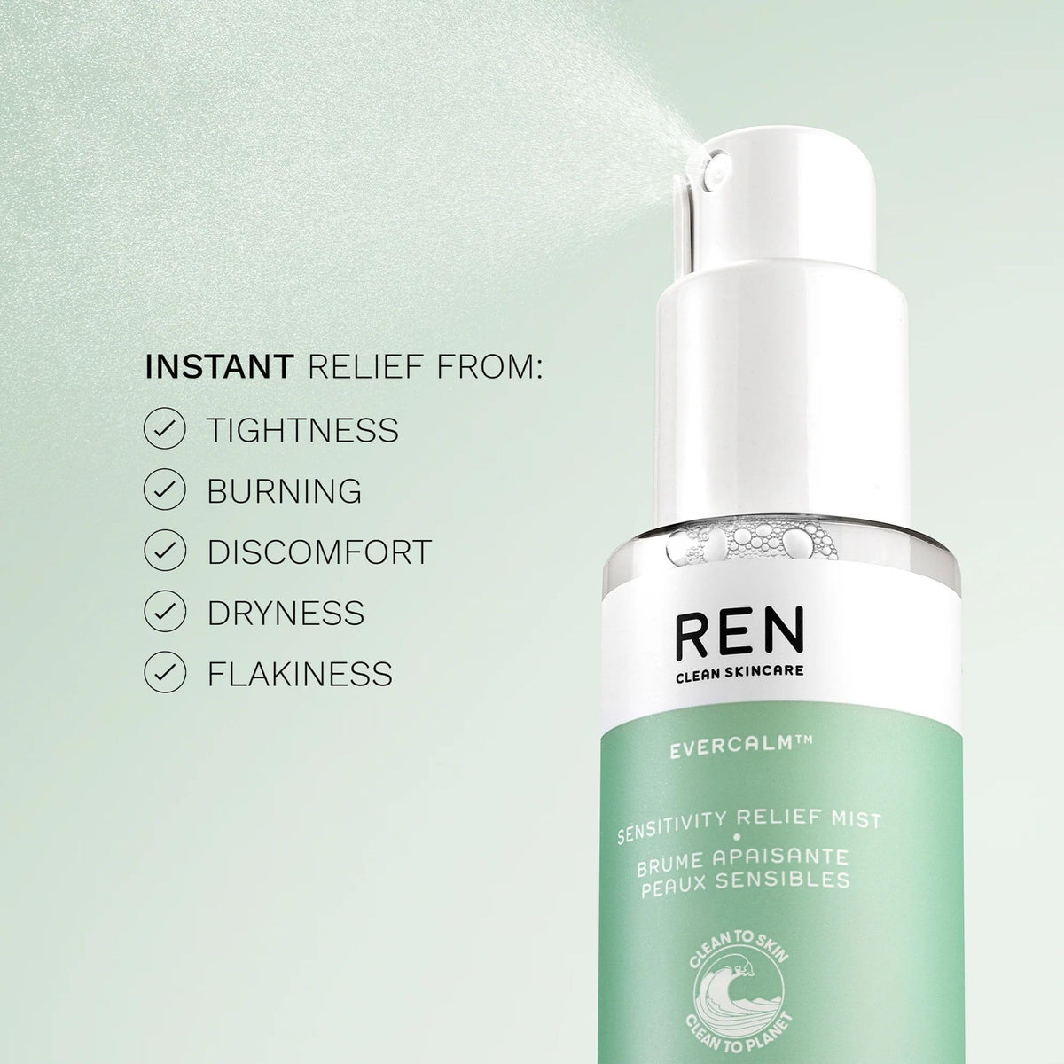 REN Clean Skincare Evercalm Sensitivity Relief Mist, 100 ml, Soothing Facial Mist for Sensitive & Redness-Prone Skin, Hydrating, Calming & Refreshing Formula with White Mushroom Extract
