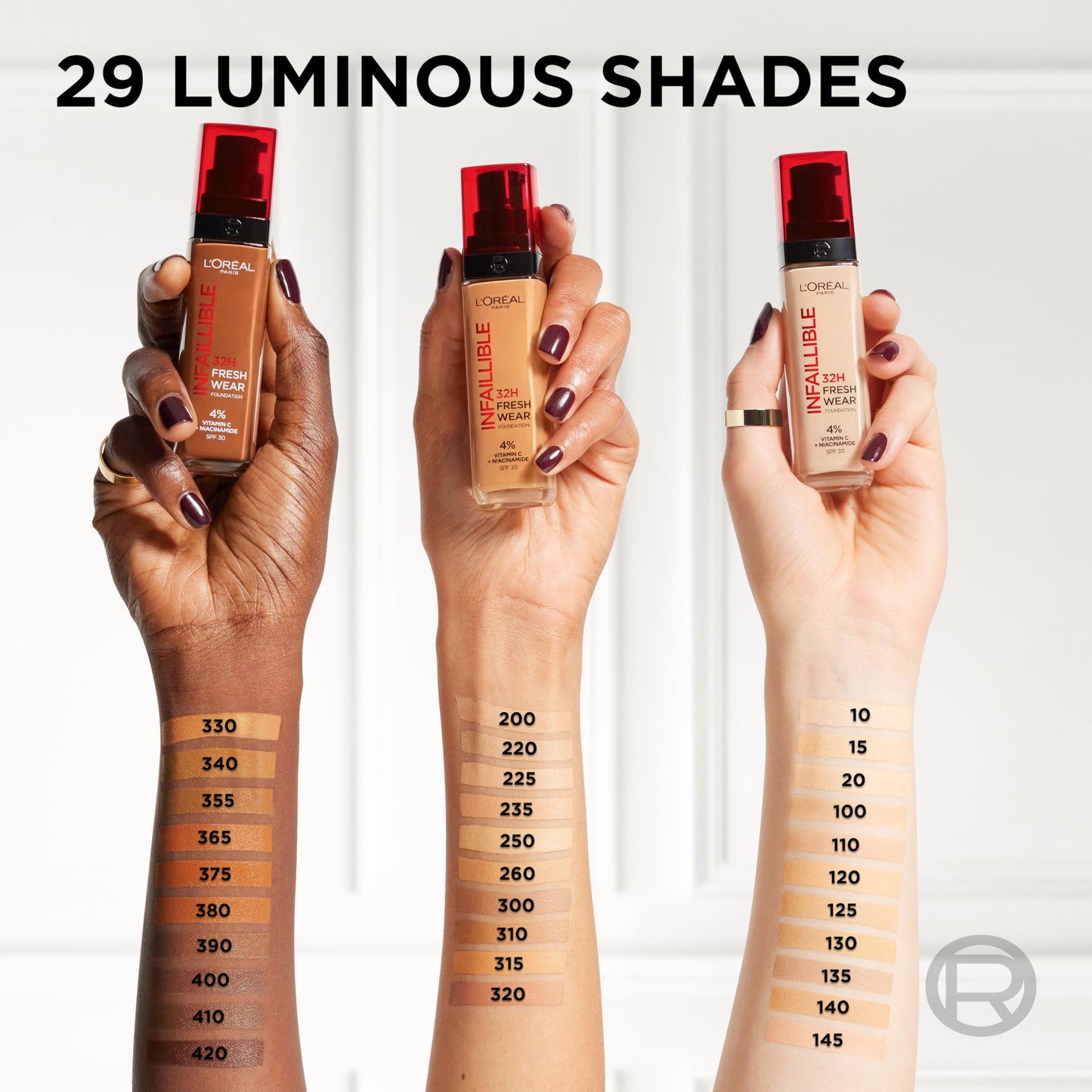 L'Oréal Paris Liquid Foundation, Full Coverage, Lasting Wear, With Vitamin C and SPF 25, Infallible 32H Fresh Wear, 330 Hazelnut