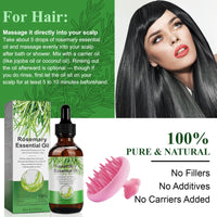JCZQDRPC Organic Rosemary Oil for Hair Growth with Scalp Massager, 60ml Natural Organic Rosemary Essentia Oil, Pure Essential Oil for Skin & Hair Care, Hair Loss Treatment for Hair