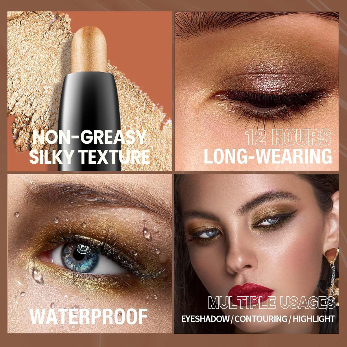 SONGVISON Metallic Eyeshadow Pencil, Lasting Shimmer Eyeshadow Stick,Highly Pigmented Waterproof Eyeliner Pencil, Create Glitter Eye Contour Makeup,Perfect Gifts for Women 06 Reddish Brown Matte