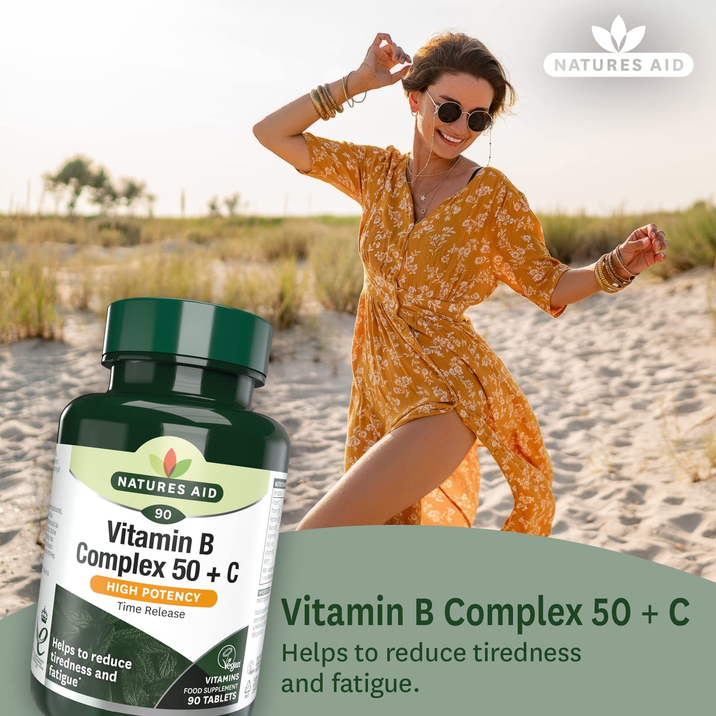 Natures Aid Vitamin B Complex 50 + C (High Potency) with Vitamin C - 90 Tablets