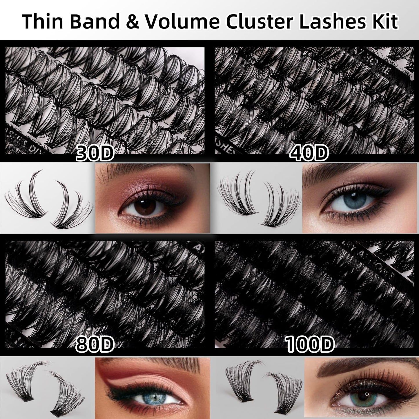 Magnetic SL Volume Individual-Eyelashes 320PCS DIY Lash Extension Kit 12-20mm MIX Fluffy False Eyelashes with Bond and Seal, Applicator, Look Like Eyelashes Extension at Home(30D+40D+80D+100D)