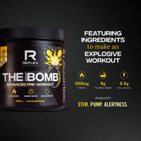 Reflex Nutrition Pre Workout The Muscle Bomb 350mg Caffeine 9g Citrulline Malate 2.5g Beta Alanine Added Hydration Electrolytes (Sherbet Lemon, 400g)