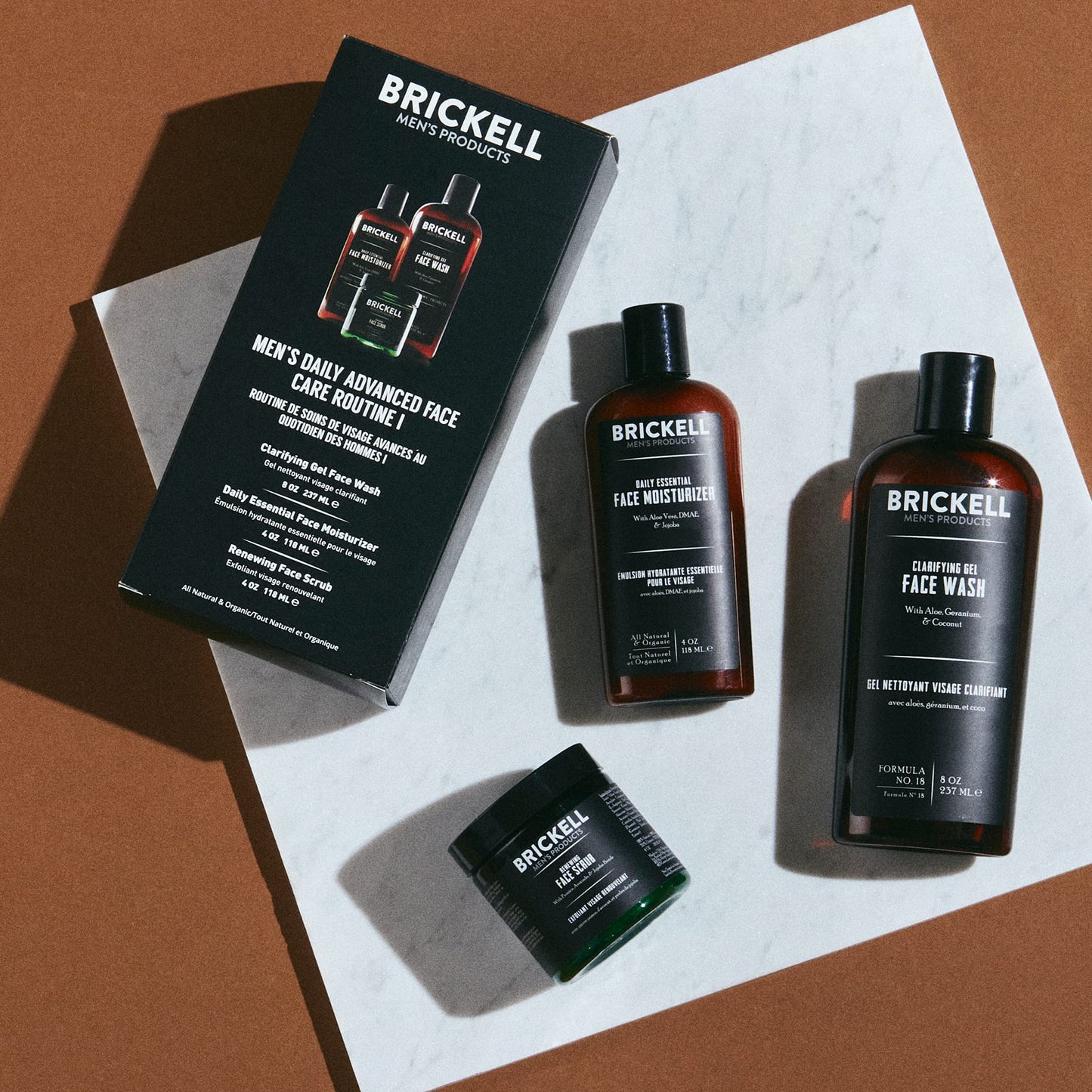 Brickell Men's Products Brickell Men's Daily Advanced Face Care Routine I, Gel Facial Cleanser Wash, Face Scrub, Face Moisturizer Lotion, Natural and Organic, Unscented