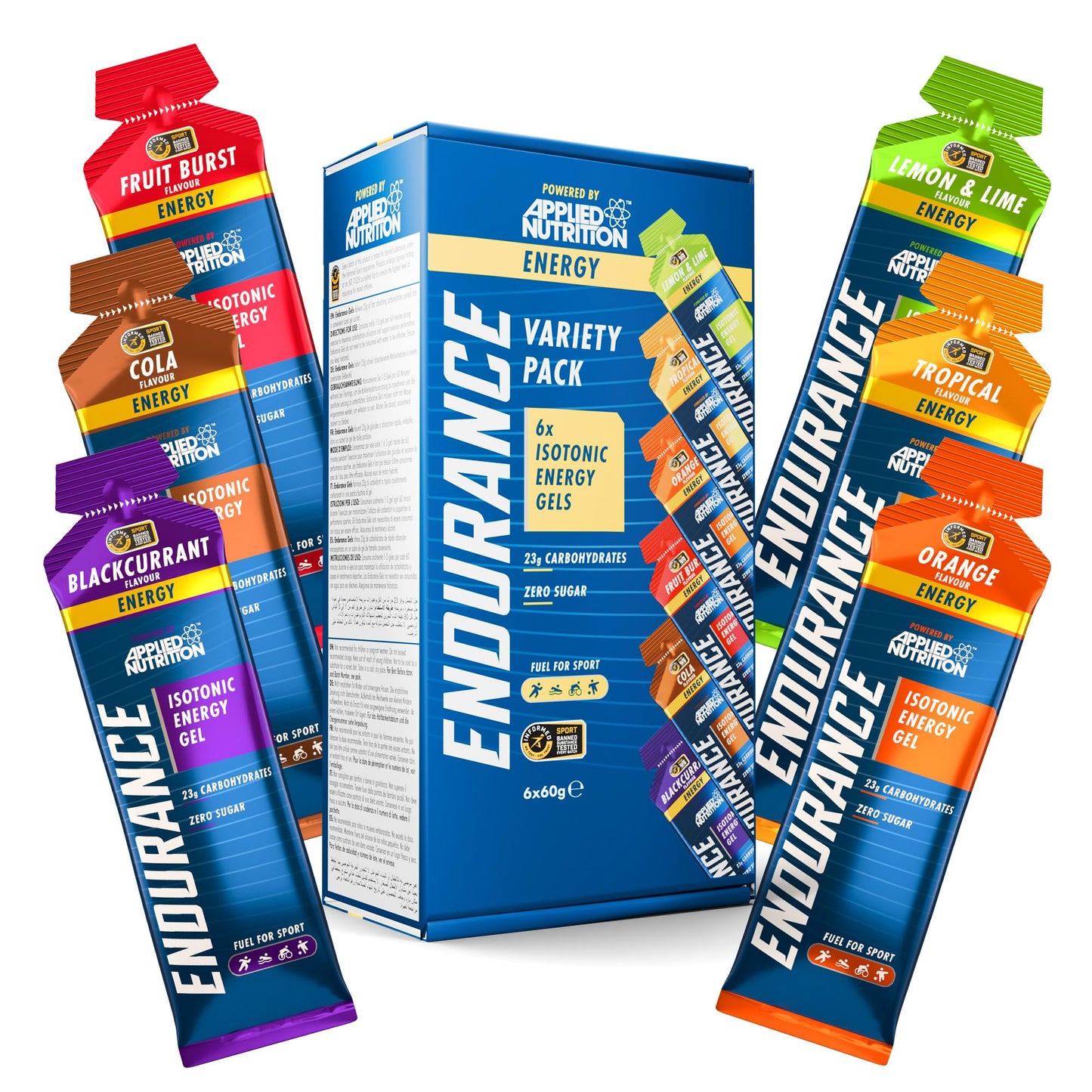 Applied Nutrition ISOTONIC Caffeine Free Energy Gels | Performance-Enhancing Formula | Zero Fat Zero Sugar | 23g Carbohydrates | Pack of 6 x 60g | Variety Pack