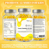 Tummy Gummies Probiotics with Vitamins for Kids & Adults - 60 Natural Pineapple Flavour Active Bacteria Gummies with Vitamin C, B3, B5 and B6 to support Immune Function and Mental Development