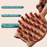 FTA&ATF Wooden massage comb, Sandalwood Massage Gua Sha Comb,wide teeth, smooth, A handheld massage comb in the shape of a kitten