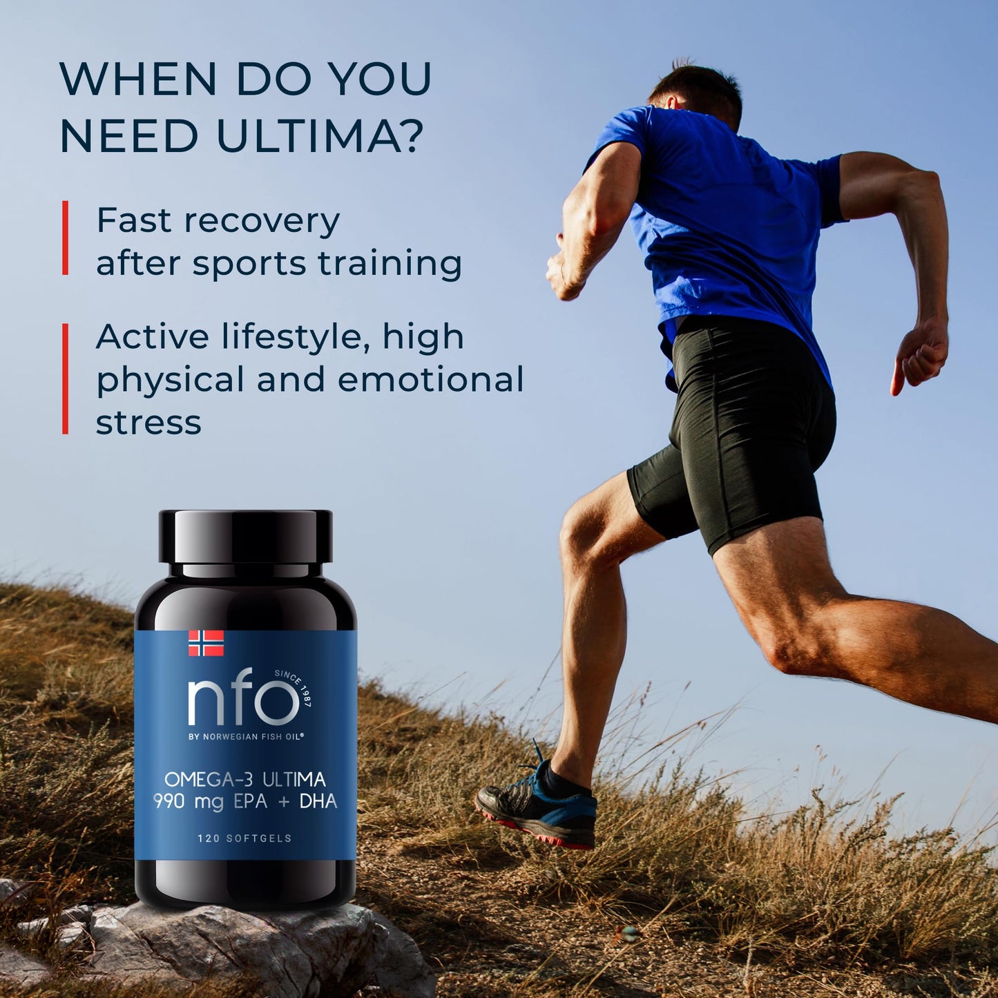 NFO Omega 3 Ultima [120 Capsules] Norwegian Fish Oil with an Effective Formula with high Concentration of EPA:DHA Natural PUFA Premium Complex Made of Freshly Caught Wild Fish Produced in Norway