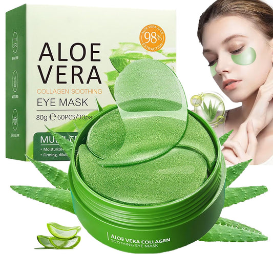Haoutdory 60 Pairs Aloe Vera Collagen Under Eye Patches,Hydrating Eye Masks for Dark Circles,Puffiness,Wrinkles & Fine Lines,Soothing Anti-Aging Skincare for Men & Women