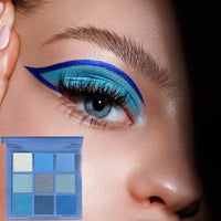 GEEWHILE Blue Eyeshadow Palette, Matte Glitter Eye shadow Makeup, 9 Colours Navy Blue Highly Pigmented Shimmer Eye Shadow Make-Up Palette, Long Lasting Waterproof Royal Blue Eyeshadow Makeup