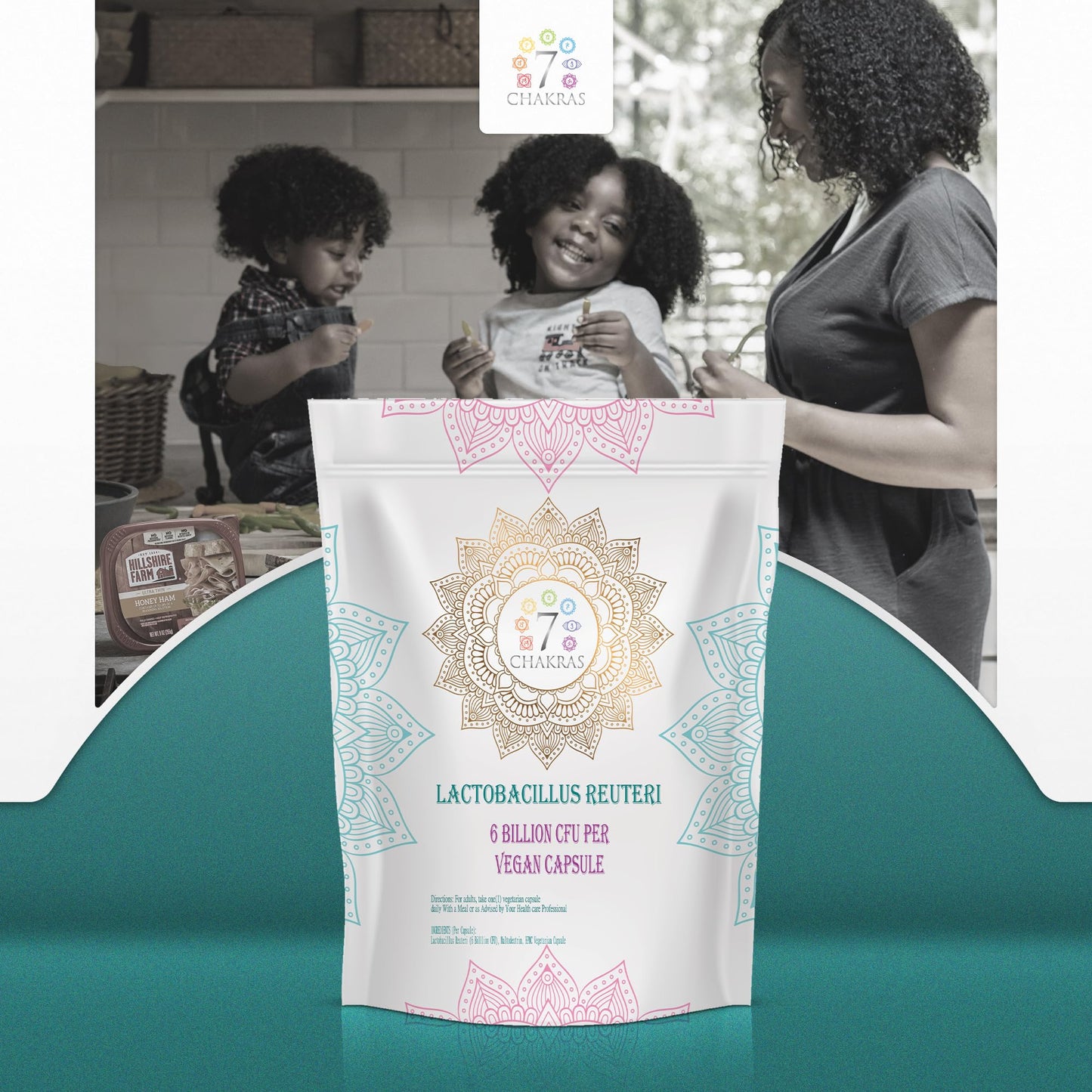 7 Chakras 7C Lactobacillus Reuteri | 60 High Strength L Reuteri Capsules - 6B CFU L Reuteri Probiotic per Serving | Probiotic Lactobacillus Supplement | Non-GMO, Gluten & Allergen Free | Made in The UK