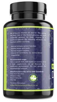 Vitamin D3 4000 IU and Vitamin K2 200µg MK7 - Vitamin D3 K2 High Strength Supplement - 120 Capsules 4 Month Supply Cholecalciferol - K2 Menaquinone-7 - Made in The UK